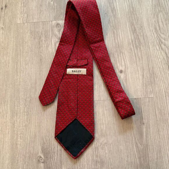 Bally Red Silk Tie Polka Dots Mens - Picture 2 of 6